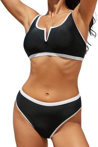 Women's Bikini Sets Sporty Two Piece Swimsuits Color Block Bathing Suit Sexy V Wire Swimwear in Kuwait
