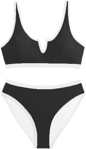 Women's Bikini Sets Sporty Two Piece Swimsuits Color Block Bathing Suit Sexy V Wire Swimwear in Kuwait
