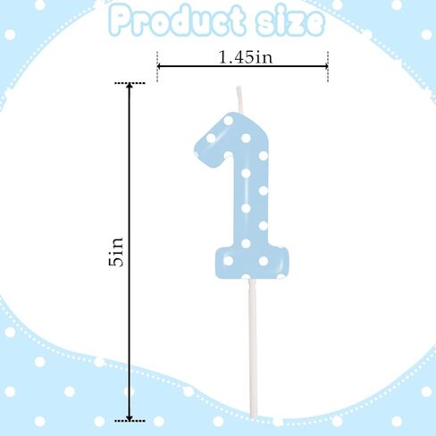 Blue Polka Dot Number 1 Candle, First Birthday Decorations for Boys, Happy Birthday Cake Topper for Party Supplies & Favors in Kuwait