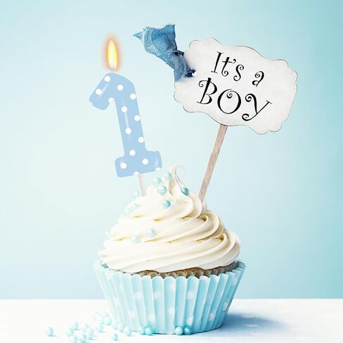 Blue Polka Dot Number 1 Candle, First Birthday Decorations for Boys, Happy Birthday Cake Topper for Party Supplies & Favors in Kuwait