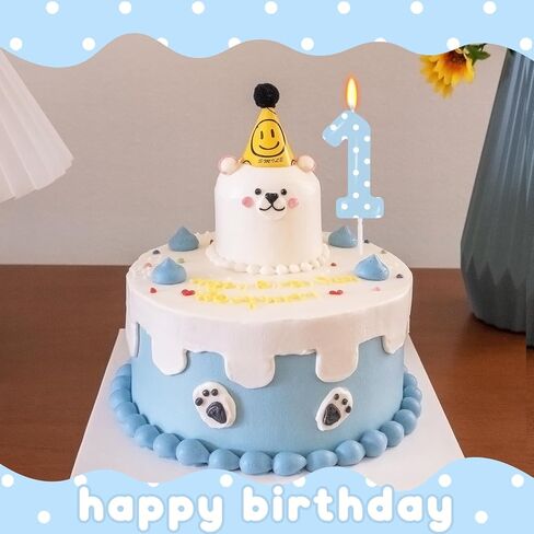 Blue Polka Dot Number 1 Candle, First Birthday Decorations for Boys, Happy Birthday Cake Topper for Party Supplies & Favors in Kuwait