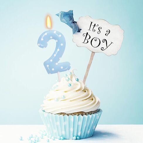 Blue Polka Dot Number 1 Candle, First Birthday Decorations for Boys, Happy Birthday Cake Topper for Party Supplies & Favors in Kuwait