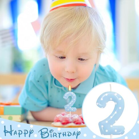 Blue Polka Dot Number 1 Candle, First Birthday Decorations for Boys, Happy Birthday Cake Topper for Party Supplies & Favors in Kuwait