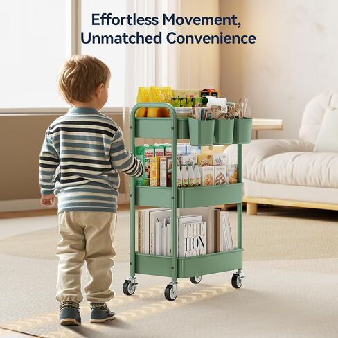 Yasonic 3 Tier Rolling Cart - عربة فائدة معدنية مع عجلات ، أكواب معلقة ، خطافات ، منظم عربة تخزين شبكية شاملة ، عربة مركبة لمكتب المطبخ ، الوزن الخفيف والقوي in Kuwait