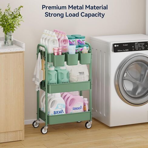 Yasonic 3 Tier Rolling Cart - عربة فائدة معدنية مع عجلات ، أكواب معلقة ، خطافات ، منظم عربة تخزين شبكية شاملة ، عربة مركبة لمكتب المطبخ ، الوزن الخفيف والقوي in Kuwait