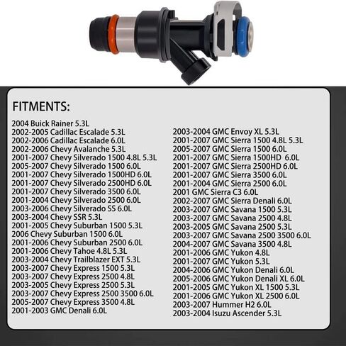 17113553 حاقن الوقود 4 ثقوب 8pcs يناسب 4.8L 5.3L 6.0L محرك متوافق مع 2001-2007 Silverado suburban Tahoe Sierra Yukon Escalade 25317628 17113698 17113553 FJ315 FJ10062 in Kuwait