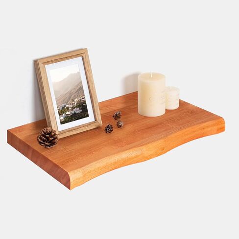 Floating Shelves 10 Inches Deep - Rustic Solid Wood Live Edge Floating Shelves Wall Mounted, 16 In Wall Shelf with Invisible Bracket for Living Room, Bathroom, Kitchen, Bedroom, Natural Finish in Saudi Arabia