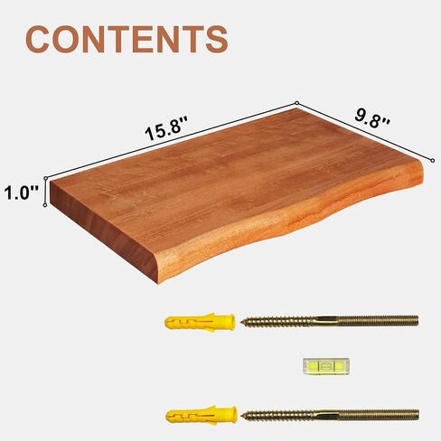 Floating Shelves 10 Inches Deep - Rustic Solid Wood Live Edge Floating Shelves Wall Mounted, 16 In Wall Shelf with Invisible Bracket for Living Room, Bathroom, Kitchen, Bedroom, Natural Finish in Saudi Arabia