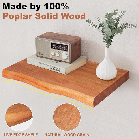 Floating Shelves 10 Inches Deep - Rustic Solid Wood Live Edge Floating Shelves Wall Mounted, 16 In Wall Shelf with Invisible Bracket for Living Room, Bathroom, Kitchen, Bedroom, Natural Finish in Saudi Arabia