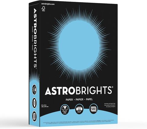 Neenah Astrobrights 30% Recycled Bright Color Paper, 8 1/2in x 11in, 24 Lb, FSC Certified, Lunar Blue, Ream Of 500 Sheets, 21528 in Kuwait