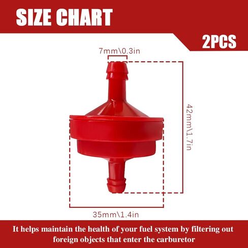 2PCS Lawn Mower Fuel Filter, 1/4" Inline Gas Engine Fuel Filter, 150 Micron, Red, Modern Style, Vehicle Specific Fit, 2 Pack in Kuwait