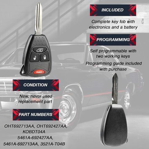 usaremote Key FOB Remote Repless لعام 2004 2005 2006 2007 2008 2008 2010 2012 2013 2014 2015 2016 Chrysler Dodge Jeep 4 -Button head key OHT692427AA - دليل البرمجة in Saudi Arabia