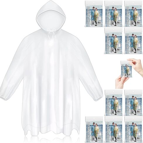 10 Pack Disposable Rain Ponchos for Adults, Card-Sized Ponchos Family Pack with Hood, Portable Rain Poncho for Travel, Emergency Rain Poncho for Outdoor, Daily Use in Saudi Arabia