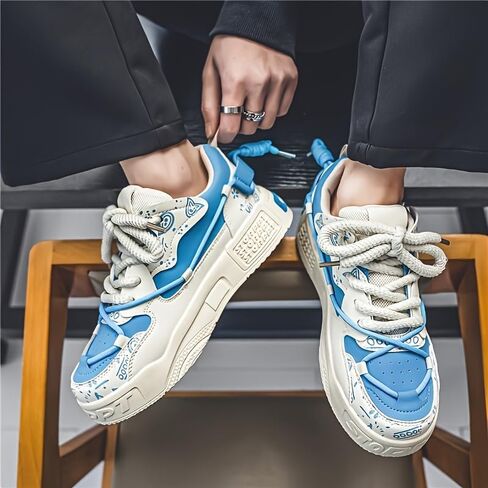 Men's Colour Block Skateboard Shoes - Comfy Non-Slip Lace-Up Casual Sneakers with Arch Support, Perfect for Outdoor Activities, Spring & Summer Fashion in Kuwait