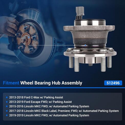Autoround 512496 محمل العجلات الخلفية وتجميع المحور متوافق مع Ford Escape 2013-2019 ، C-Max 2013-2018 & Lincoln MKC 2015-2019 ، 5-Lugs w/ABS in Saudi Arabia