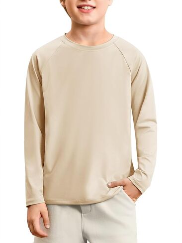 Haloumoning Boys Long Sleeve Athletic T-Shirts Kids Quick Dry Youth Performance Active Basic Tees 5-14 Years in Kuwait