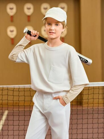 Haloumoning Boys Long Sleeve Athletic T-Shirts Kids Quick Dry Youth Performance Active Basic Tees 5-14 Years in Kuwait
