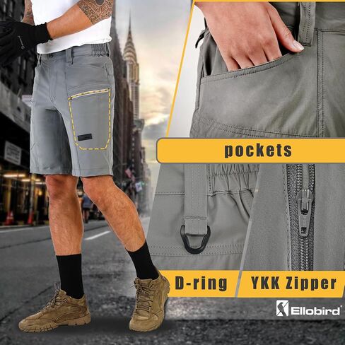Ellobird Cargo Hiking Tactical Work Shorts for Men Casual Relaxed Fit 4 Way Stretch Water Repellent 6 Pockets Mens Short in Kuwait