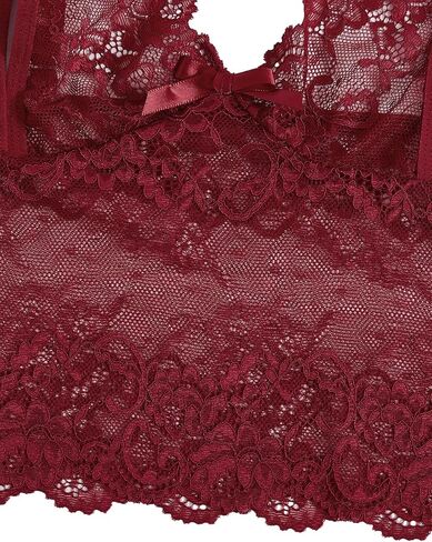 WDIRARA Women's Floral Lace Mesh Bow Lingerie Set Scallop Trim Bralette and Panty Set in Saudi Arabia