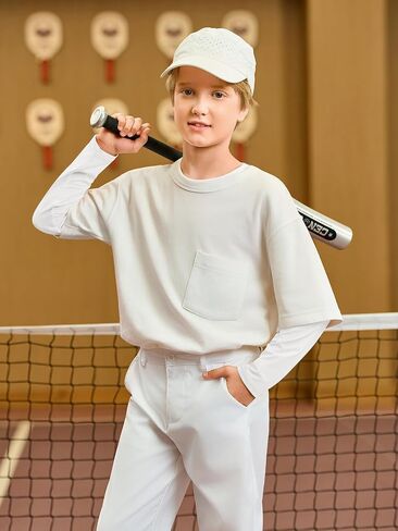 Haloumoning Boys Long Sleeve Athletic T-Shirts Kids Quick Dry Youth Performance Active Basic Tees 5-14 Years in Kuwait