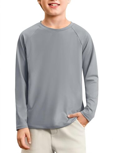 Haloumoning Boys Long Sleeve Athletic T-Shirts Kids Quick Dry Youth Performance Active Basic Tees 5-14 Years in Kuwait