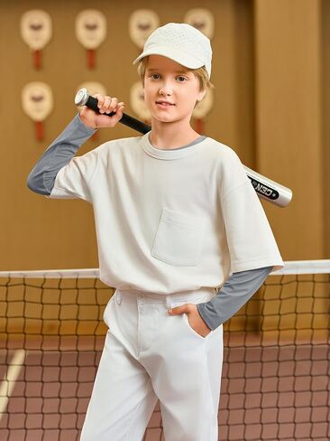 Haloumoning Boys Long Sleeve Athletic T-Shirts Kids Quick Dry Youth Performance Active Basic Tees 5-14 Years in Kuwait