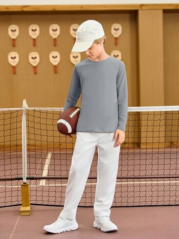 Haloumoning Boys Long Sleeve Athletic T-Shirts Kids Quick Dry Youth Performance Active Basic Tees 5-14 Years in Kuwait