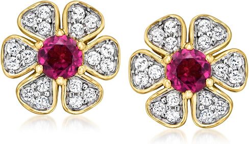 Ross-Simons 0.50 ct. t.w. Rhodolite Garnet and .30 ct. t.w. White Topaz Flower Earrings in 18kt Gold Over Sterling in Saudi Arabia