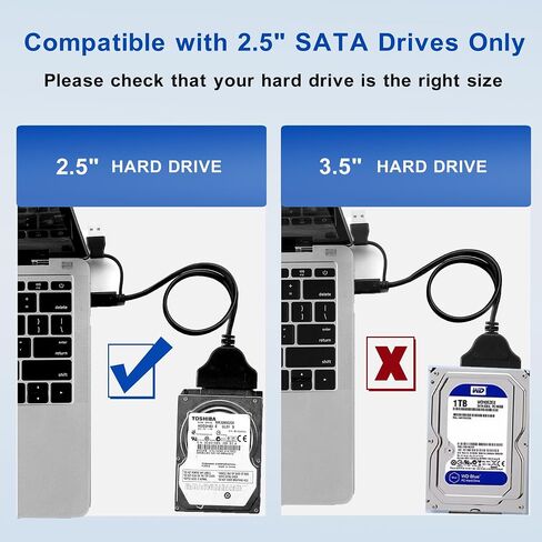 SATA to USB Cable, 2 in 1 USB-C/USB 3.0 to SATA III Hard Driver Adapter Compatible for 2.5 inch HDD and SSD External Converter, Data Transfer for MacBook Pro Air 2022,Surface Go,Laptop,PC in Kuwait