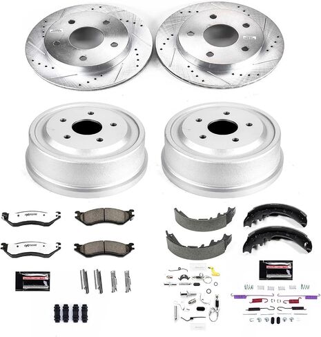 Power Stop K15165DK-36 Front and Rear Z36 Truck & Tow Brake Kit | Carbon Fiber Ceramic Brake Pads and Drilled/Slotted Brake Drums For Dodge Ram 1500 2000-2001 [Vehicle Specific] in Saudi Arabia