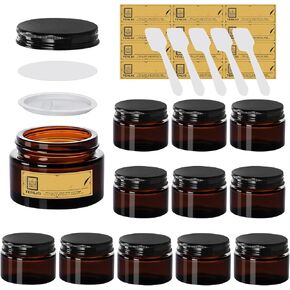 2 oz Glass Jars with Lids,Amber,12 Pack Empty Cosmetic Containers with Inner lids and Inner Liners,Black Metal Lids,Refillable Round Airtight Jars,Use to store Lotion,Powders,Candle Making in Saudi Arabia