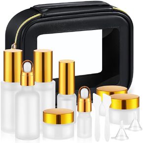 13 PCS Glass Award Travel Containers Mini Makeup Boats Size Size Size Bottles with Pump Pray و PU Leather Bagy Bag bag for Siled Serum Cream Moisturizers (Brown) in Kuwait