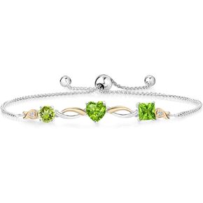 GEM Stone King 2.05 CTTW Peridot Green Peridot and Lab Grown Diamond 925 Silver Silver و 10K صفراء ذهبية للنساء من قبل Keren Hanan | سوار بولو قابل للتعديل للنساء | سهل الإيقاف in Saudi Arabia