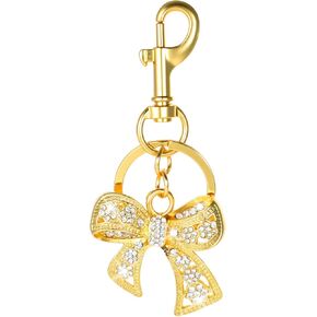 Rhinestone Bow keychain للنساء ، سحر حقيبة القوس اللامعة ، سحر الأنيقة الذهبية والفضية ، سلسلة مفاتيح أزياء لحقيبة ظهر محفظة (ذهبية) in Kuwait
