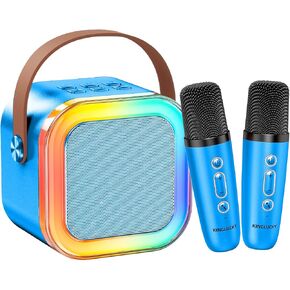 TOP Mini Karaoke Machine for Kids (with Fun Voice Effects & LED Lights) Christmas Birthday Gifts Toys for 3-12+ Girls, Portable Mini Karaoke Machine with 2 Wireless Microphones Black & Blue in Saudi Arabia