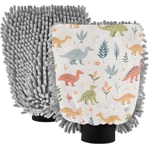 Absorbent Microfiber Car Wash Drying Mitts, 2 Pack, Scratch-Free & Lint-Free, Rich Foam, Highly Absorbent, Double Sided, Wash Mitt Perfect for Car Washing, M, Cute Dinosaur (9) in Saudi Arabia