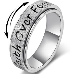 Fidget Spinner Ring for Women - Faith Over Fear Stainless Steel Anxiety Relief Rings for Adults, Christian Inspirational Hope Thumb Ring for Stress & Focus, Jewelry Gift for Women Men in Kuwait
