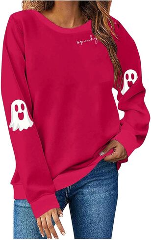 Sweatshirts Spooky Season for Women Halloween Ghost Graphic Pullover Top كبير الحجم لطيف طالبة سترة الطاقم in Kuwait