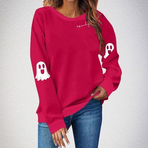 Sweatshirts Spooky Season for Women Halloween Ghost Graphic Pullover Top كبير الحجم لطيف طالبة سترة الطاقم in Kuwait