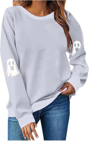 Sweatshirts Spooky Season for Women Halloween Ghost Graphic Pullover Top كبير الحجم لطيف طالبة سترة الطاقم in Kuwait