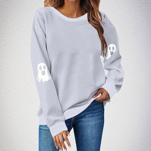 Sweatshirts Spooky Season for Women Halloween Ghost Graphic Pullover Top كبير الحجم لطيف طالبة سترة الطاقم in Kuwait