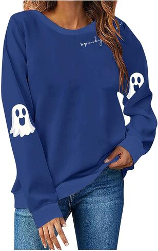 Sweatshirts Spooky Season for Women Halloween Ghost Graphic Pullover Top كبير الحجم لطيف طالبة سترة الطاقم in Kuwait