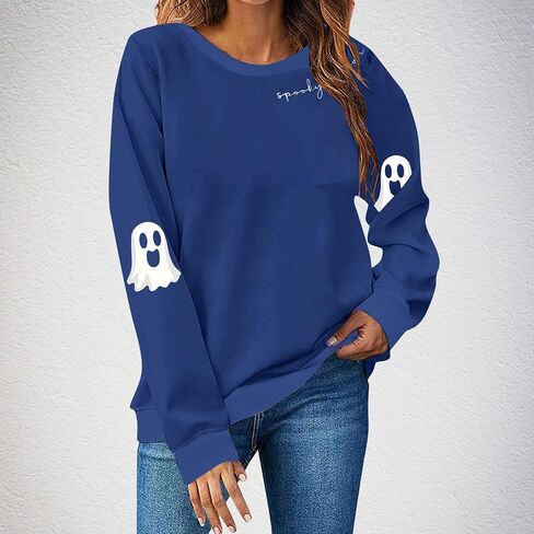 Sweatshirts Spooky Season for Women Halloween Ghost Graphic Pullover Top كبير الحجم لطيف طالبة سترة الطاقم in Kuwait