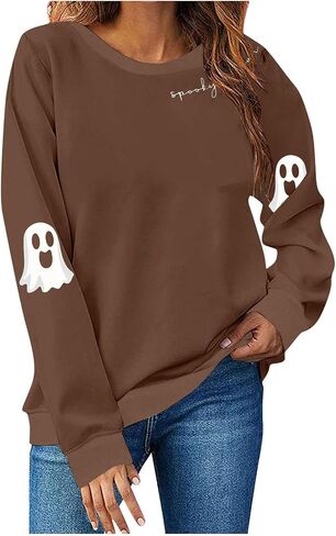 Sweatshirts Spooky Season for Women Halloween Ghost Graphic Pullover Top كبير الحجم لطيف طالبة سترة الطاقم in Kuwait