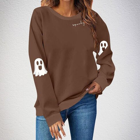 Sweatshirts Spooky Season for Women Halloween Ghost Graphic Pullover Top كبير الحجم لطيف طالبة سترة الطاقم in Kuwait