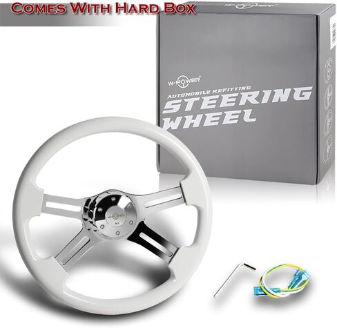 18" Special Wood Grip W-Power 5-Hole 4-Spoke 457MM Steering Wheel W/Horn 8 colors (White Wood Chrome Spoke) in Kuwait