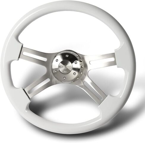 18" Special Wood Grip W-Power 5-Hole 4-Spoke 457MM Steering Wheel W/Horn 8 colors (White Wood Chrome Spoke) in Kuwait