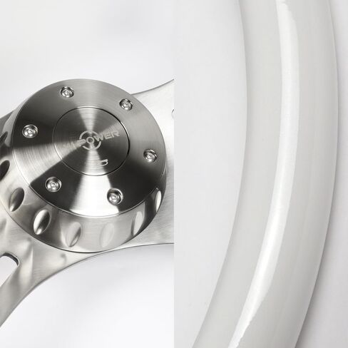 18" Special Wood Grip W-Power 5-Hole 4-Spoke 457MM Steering Wheel W/Horn 8 colors (White Wood Chrome Spoke) in Kuwait