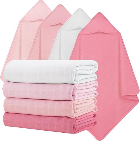 Preboun 4 PCS Muslin Rooded Baby مناشف الأطفال ، 32 "× 32" من منشفة حمام الحمام المولود حديثًا للقطن. in Saudi Arabia