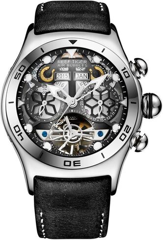 الساعات الرياضية Tiger Tiger Reef للرجال الأسود العظمي الهاتفي الصلب Tourbillon Watch RGA703 in Kuwait